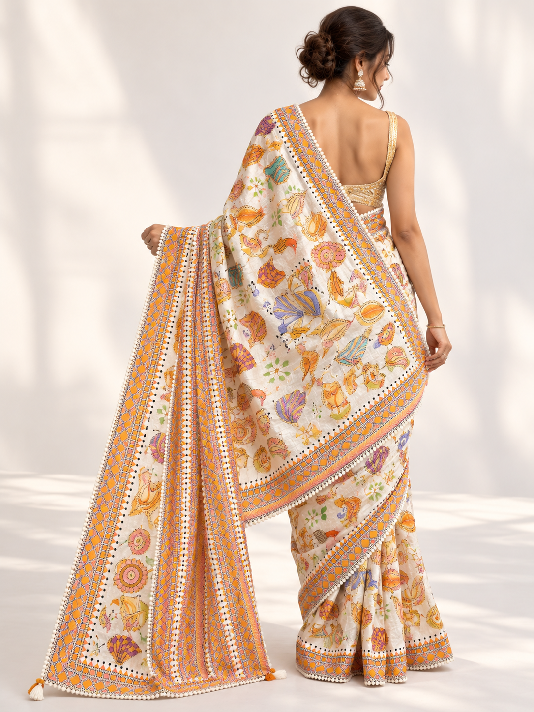Animal Motif Kantha Saree