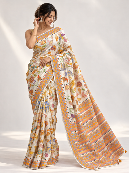 Animal Motif Kantha Saree