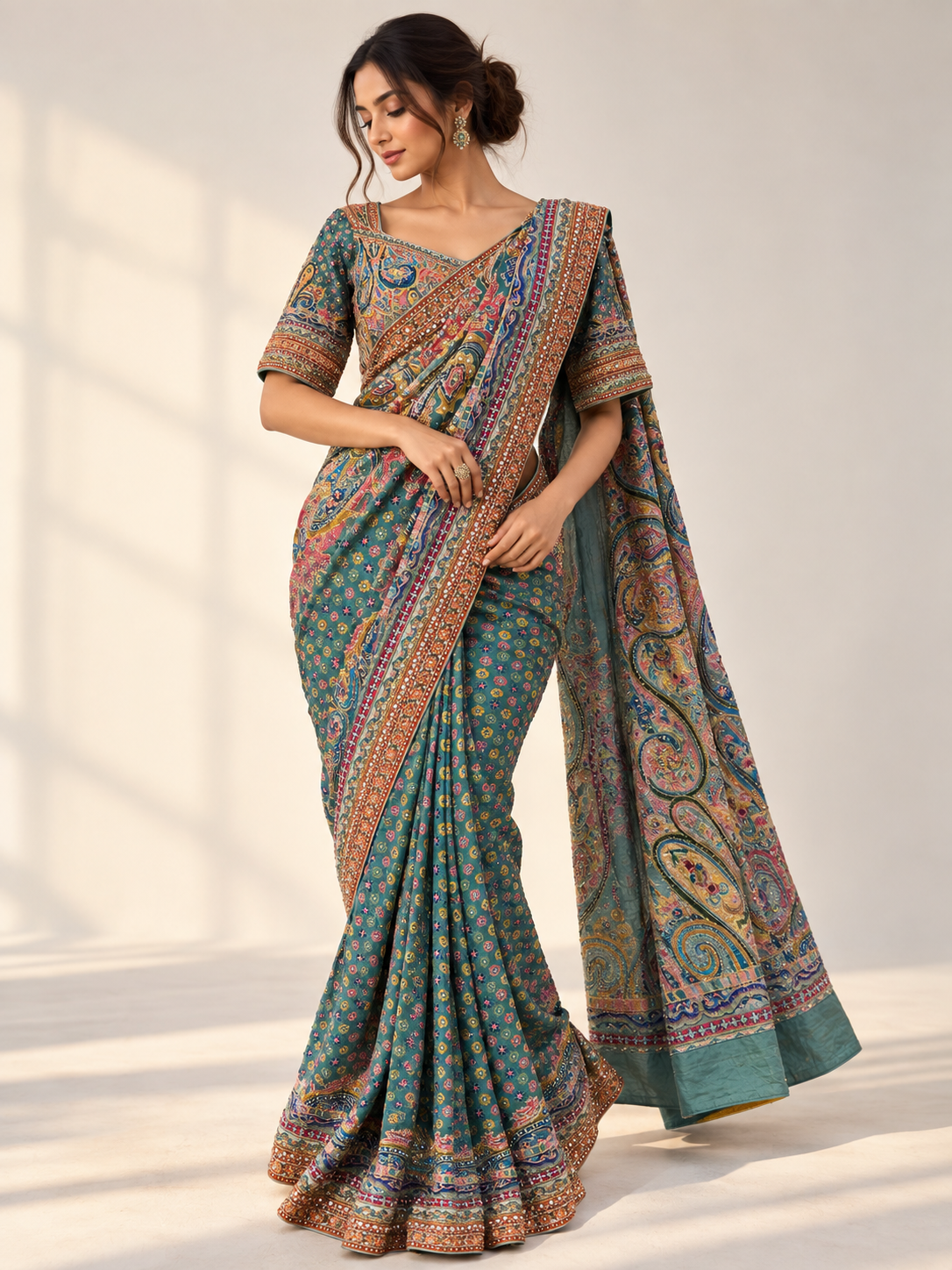 Aari Chinon Crepe Saree