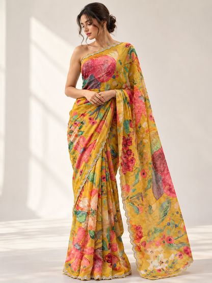 Floral Italian Crepe Saree