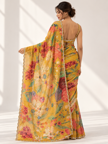 Floral Italian Crepe Saree