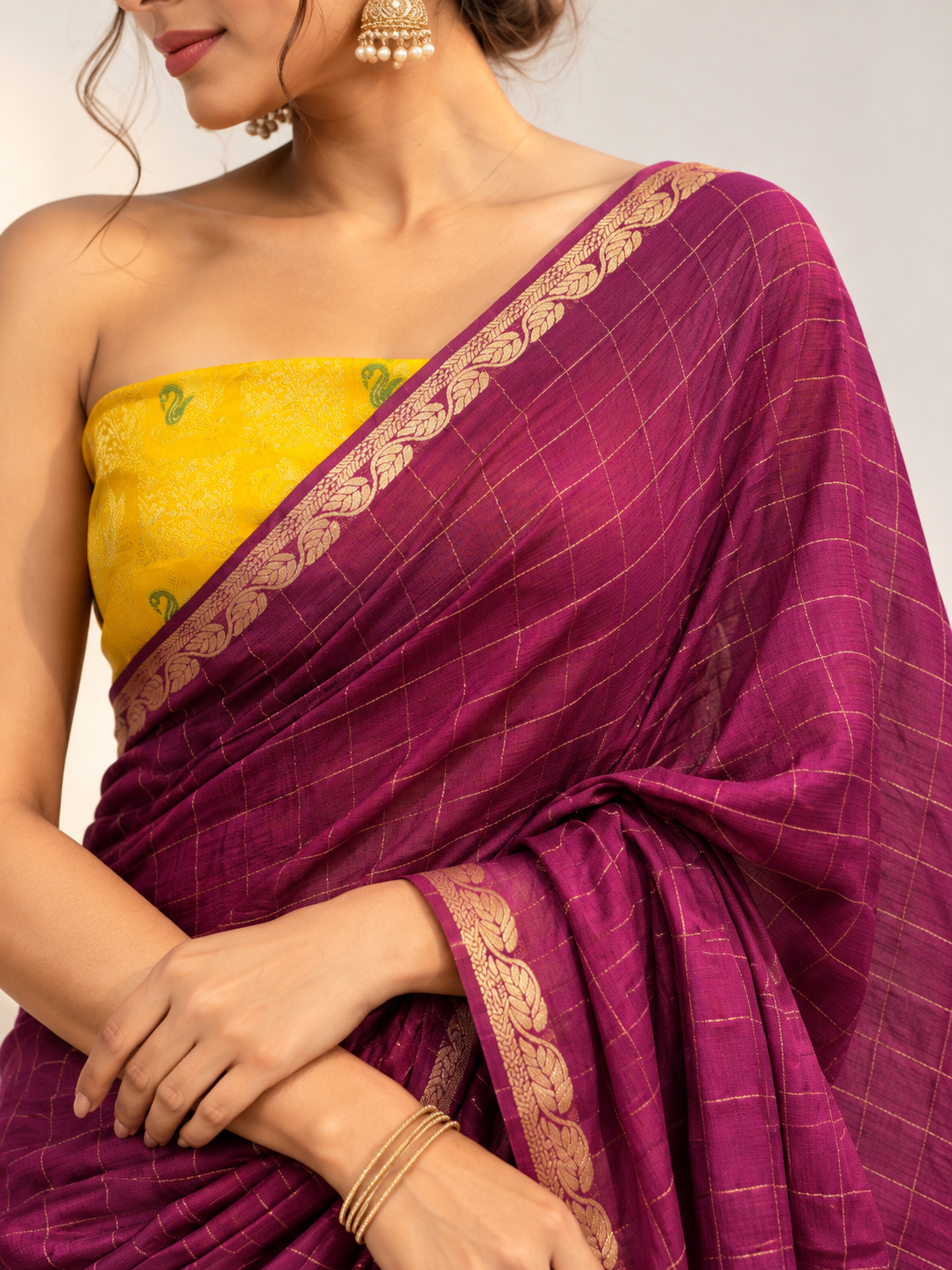 Zari Check Chinon Saree