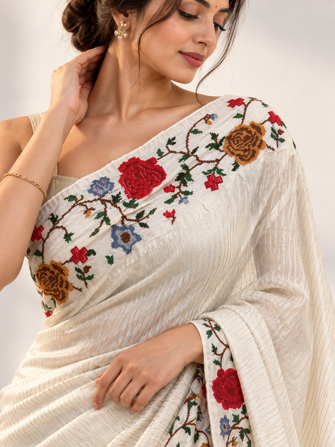 Cross Stitch Chinon Saree