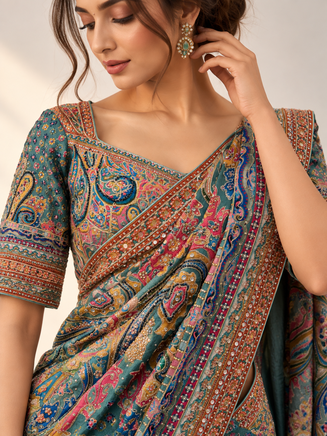 Aari Chinon Crepe Saree