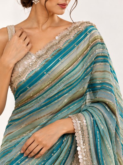 Striped Designer Organza Saree