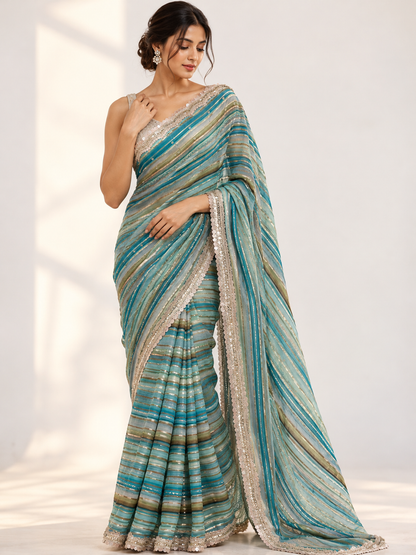 Striped Designer Organza Saree