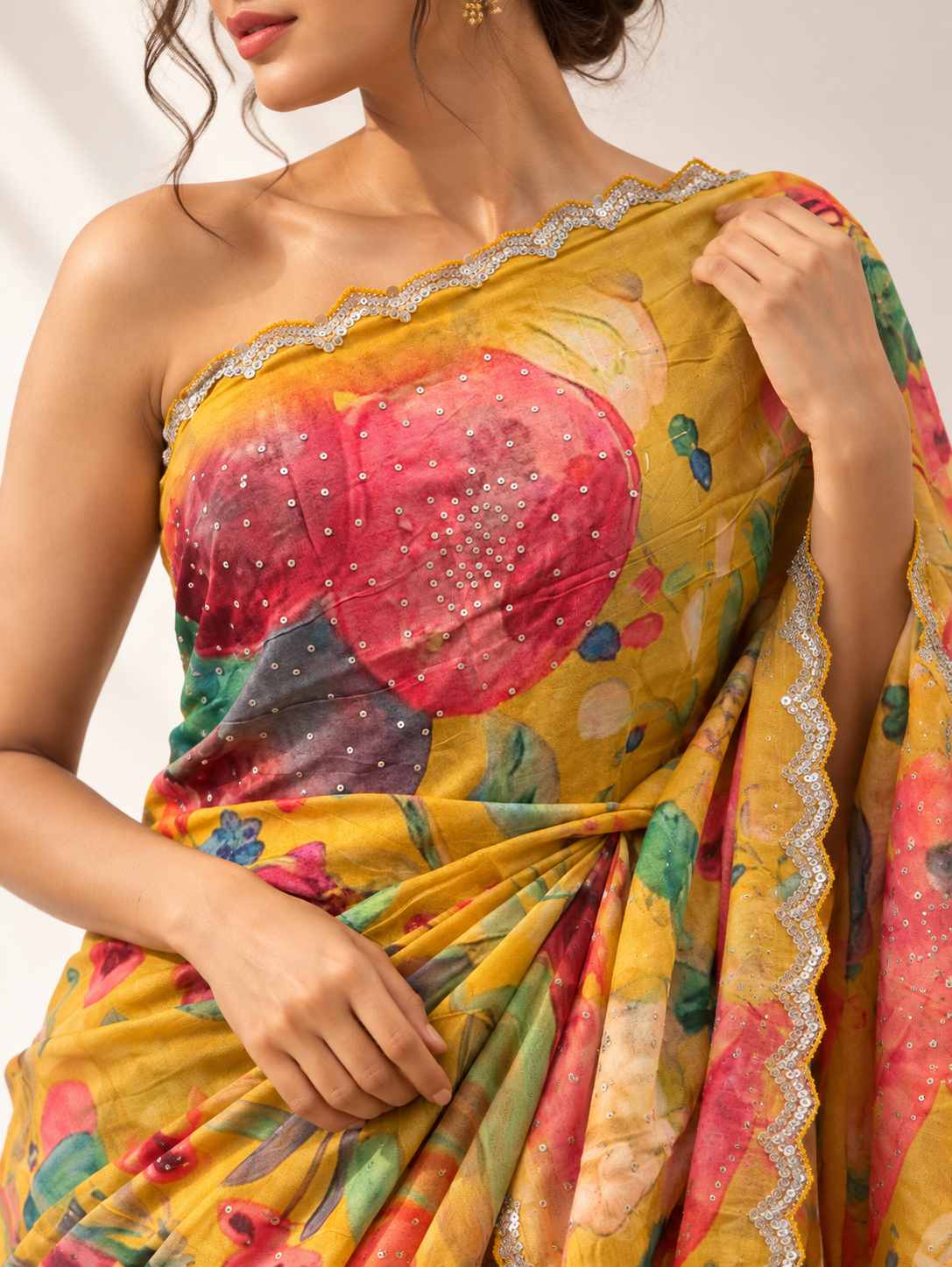 Floral Italian Crepe Saree